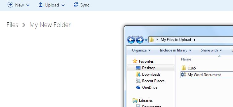 Drag and Drop It is possible to drag and drop files and folders directly into OneDrive 1.
