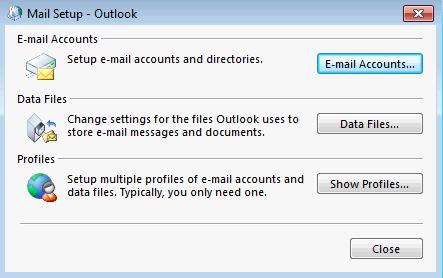 Click Start => All Programs => Accessories => Outlook config 3. Click Show Profiles 4.