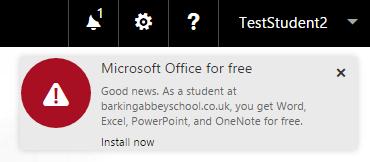 5. Once you have logged in, you should see a notification popup called Microsoft Office for Free. If you don t see this, click the bell icon. Click Install now 6.