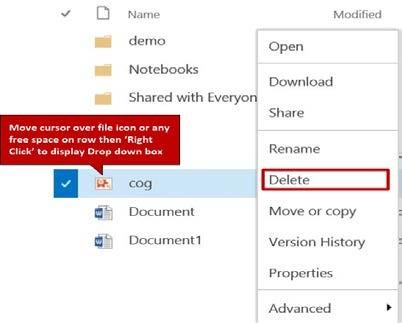 Deleting a File To delete a File highlight it by moving your cursor over the FILES row entry and Right Click to display a drop down box from which you can choose Delete Recovering deleted files