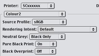 .1.5, colour management settings are on the [Color 1], [Color 2], and [Color 3] tabs of [Printer Features]. In Mac OS X v10.2.8, select the colour image type from the "Image Type" menu.