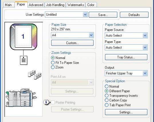 PRINT FUNCTIONS FOR SPECIAL PURPOSES PRINTING SPECIFIED PAGES ON DIFFERENT PAPER (Different Paper) Using this function in a Windows environment The front and back cover and specified pages of a