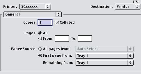 for the remaining pages in "Remaining from". Mac OS 9 (1) (2) (1) Select [General]. (2) Select cover insertion settings.