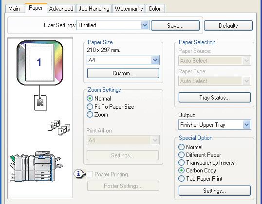 When [Bypass Tray] is selected in "Paper Source", be sure to select the "Paper Type". PRINTING A CARBON COPY (Carbon Copy) (This function is only available in Windows.