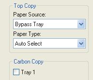 For example, if carbon copy print is selected when standard paper is loaded in tray 1 and coloured paper is loaded in tray 2, a print result similar to a carbon copy slip can be obtained with a