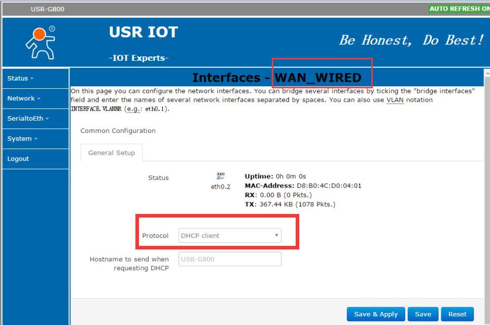 3.3. WAN Interface <Note> One WAN port Support DHCP client and static IP The way to obtain default IP