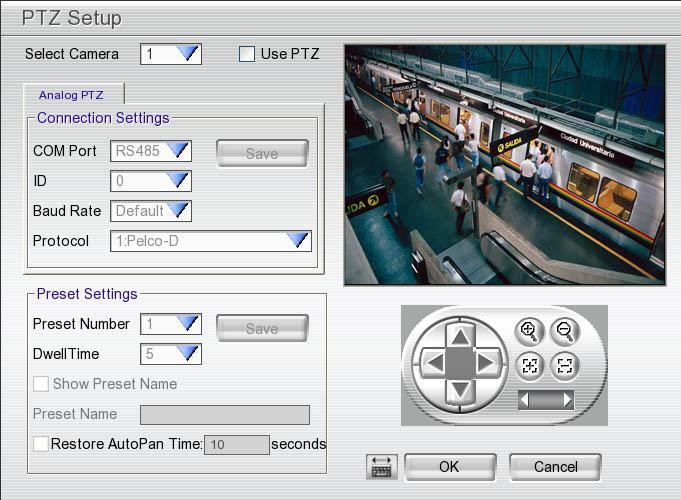 2.2.2.1 Setup the Analog PTZ Camera 1. Select the channel of analog PTZ camera on Preview UI. 2. Click PTZ button from preview UI. And then, the PTZ control panel will show up on screen. 3.