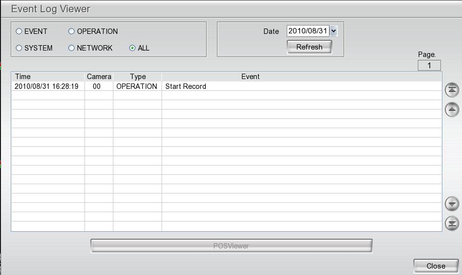2.2.3 Using Event Log Viewer Show the record of activities that take place in the system. Display the current page of log list. 1. Click the Event Log button on DVR system main interface.