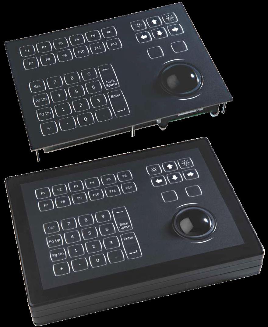 This Duralight 38 key LED backlit NSI keyboard is built around 38 short travel, tactile feel switches (numeric, function and control keys) and a 38 mm trackball.