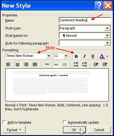 From the menu, select Format Paragraph or right-click and select Paragraph Select Centered for the alignment and 1.5 lines for the spacing.
