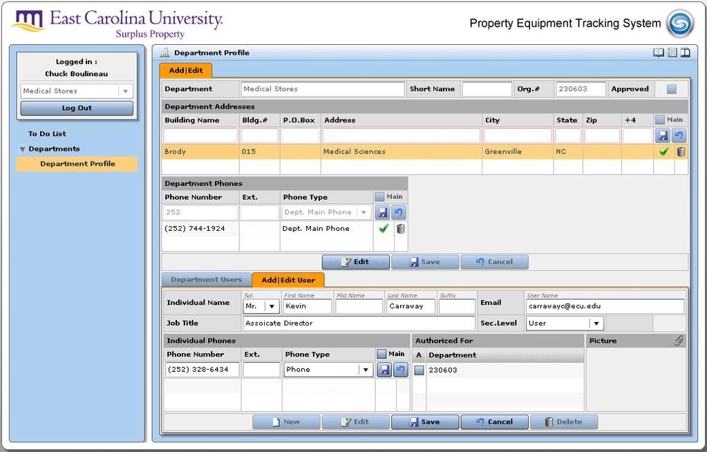 PETS ADDING DEPARTMENT USERS 7. 8. 7. Enter user s Individual Name, Email, Job Title, Sec. Level (User Only) & Phone Number.