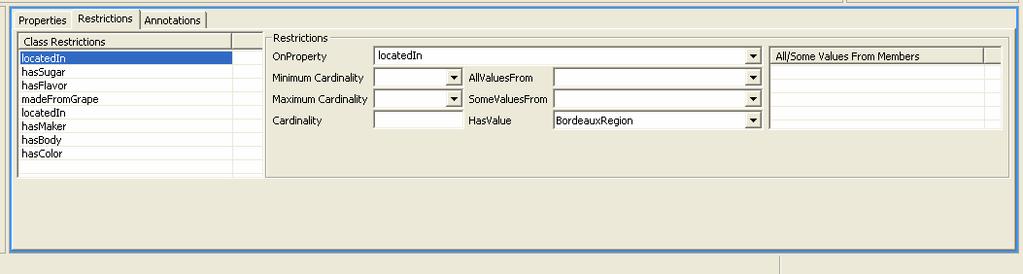 Figure 45: ODM Property Restrictions Finally, many Annotation Properties can be related with an ODM class such as Label,