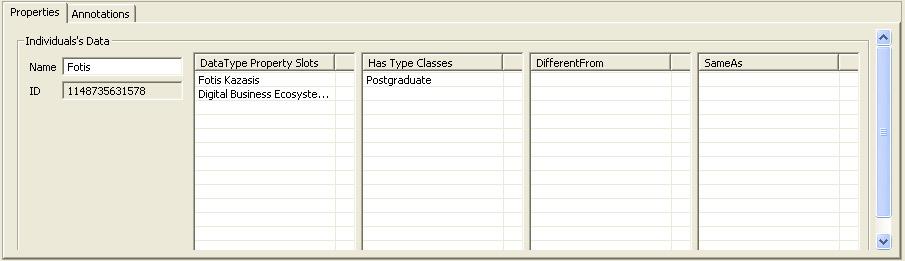 Figure 50: ODM DataTypeProperty Properties Individual Properties The ODM Individual properties are presented in the Properties Sheet when the users select an ODM Individual from the model tree view