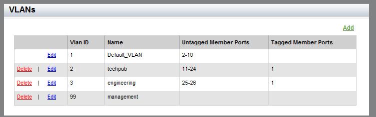 Chapter 11: Setting Port-based and Tagged VLANs Displaying VLANs To display the VLAN assignments for all of the switch ports, do the following: 1. Hover the cursor over the Switching tab.