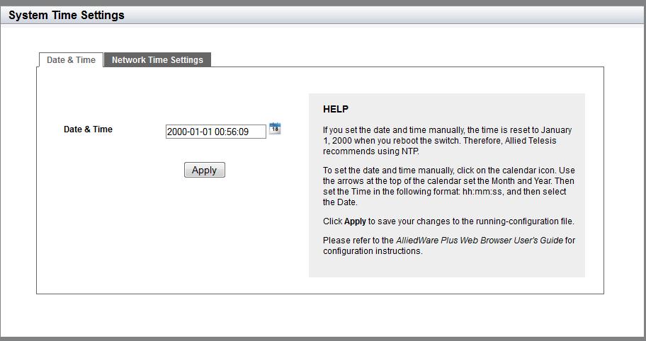 The System Time Settings page is displayed. See Figure 10. Figure 10. System Time Settings Page 5.