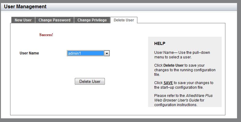 Chapter 3: Basic Switch Parameters Figure 20. User Management Page with Delete User Tab 4.