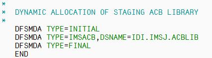 IMS staging ACBLIB Dynamically allocate by IMS from DFSMDA member Compile and link-edit.