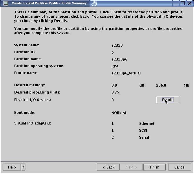 Partition Configuration Summary Partition definition is