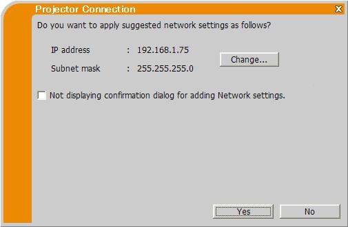 Message 4: Are you sure you want to connect the selected projector? This message appears when the wireless adapter you selected is already in use with another network connection.