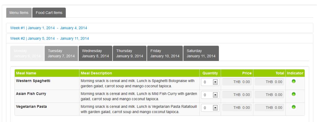New Meal Order Page 2 Click on the week you wish to order for.