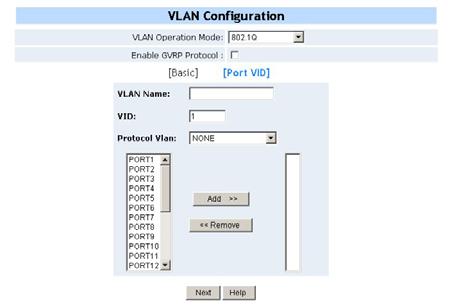 Basic 24-Port 10/100Base-TX Layer 2 Switch Create a VLAN and add tagged member ports to it. The above screen is the Main Tag-based VLAN page 1.