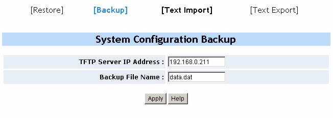 2-4-13. Configuration Backup 24-Port 10/100Base-TX Layer 2 Switch 2-4-13-1. TFTP Restore Configuration Use this page to set TFTP server address.