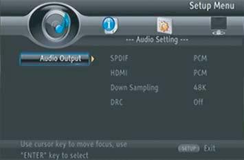 Adjust the Brightness, Contrast, Hue, Saturation of the screen to suit. Audio Setting 1. Spdif: Selects the spdif mode. 2.