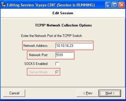In the TCPIP Network Collection Options window, for the Network Address field specify the IP address of the CLAN card (Section 4.1.1) that will provide the CDR connection.