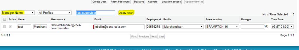 required Users, 7 filters are provided i.e. Name Email Employee ID Location Manager Name User ID Created