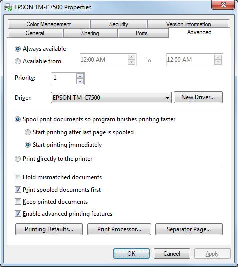 Restricted items of printer drivers Use by enabling the bi-directional support. Preset image printing cannot be executed with a printer driver.