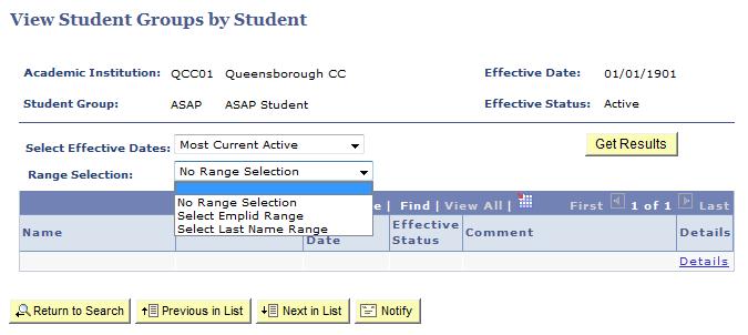6. 7. On the View Student Groups by Student page to narrow the search results, click the Select Effective Dates dropdown menu and then click the correct