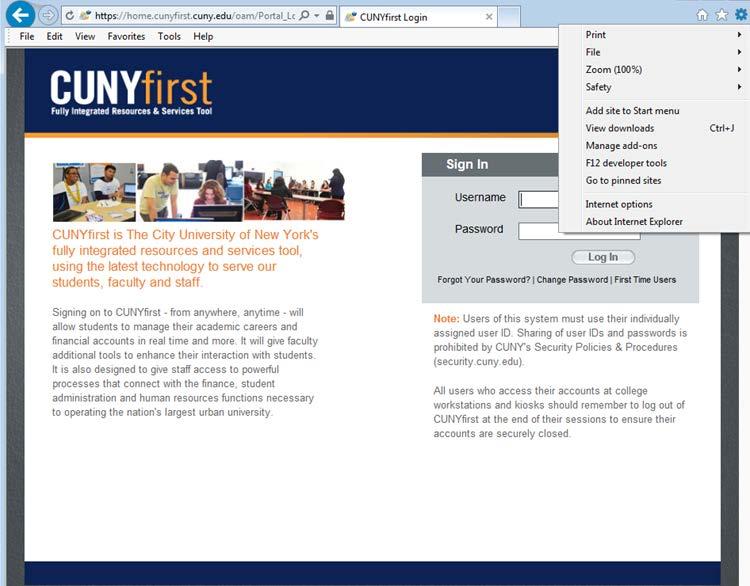 Managing Microsoft Internet Explorer Pop Up Blockers for CUNYfirst To save or print.