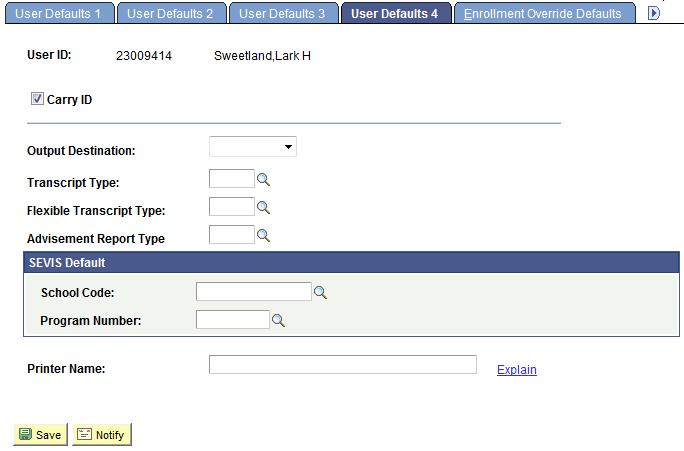 7. ######## Name Select the Carry ID checkbox to view search results for the same student until