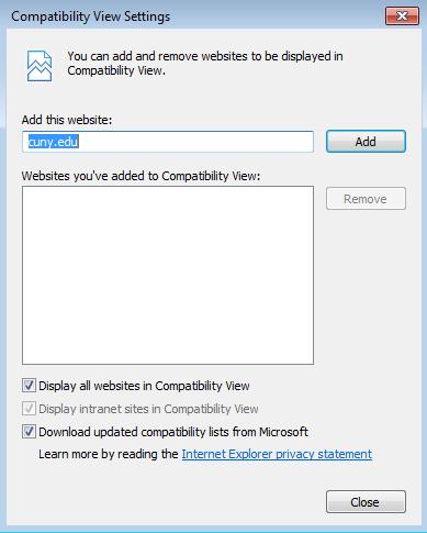 3. Select the Display all websites in Compatibility View 4.
