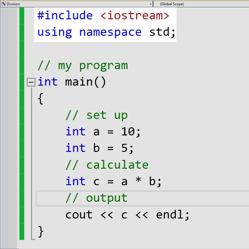 An example program First we see a library at the top, allowing for