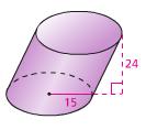 c. An open-top triangular prism, as shown below. Give an exact answer (no decimals). d. The oblique cylinder shown below. 2.