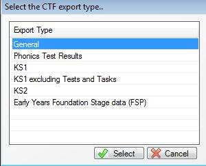 Step 7 - Exporting EYFS Results in a CTF file to send to the Local Authority Once the appropriate assessments have been entered for all pupils, the results need to be exported to the Local Authority