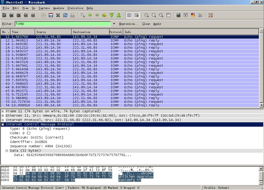 Figure 3 Wireshark capture of ping packet with ICMP packet expanded. l Lab Assignments: You should hand in a screen shot of the Command Prompt window similar to Figure 1 above.