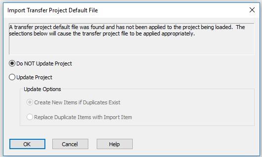 The Set As Transfer Project Default button, shown in Figures 1 and 2, allows you to create a SMS default file that will prompt you to load in each individual project.