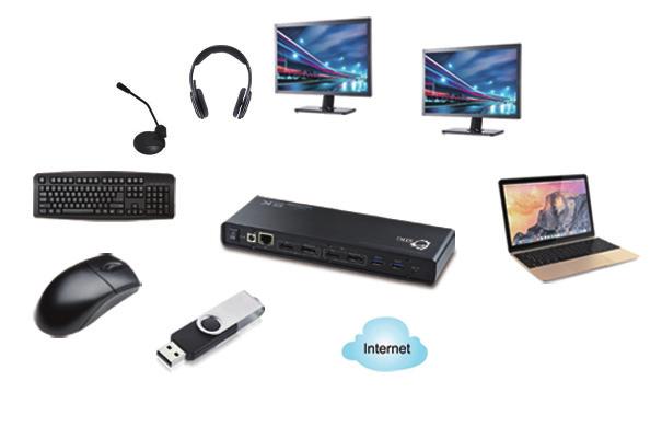 Application The image below shows the varied peripheral devices supported by the dual video docking station.