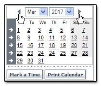 To change the month or year: i) To view the previous ( ) or next ( ) month, click the arrow at the left or right in the calendar s month/year title bar.