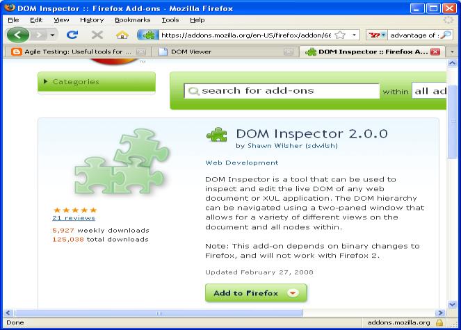 DOM Inspector Document Object Model (DOM) Inspector is a tool that can be used to inspect and edit the live DOM of any web document or XUL (XML User Interface Language) application.