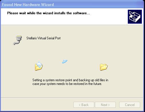 After the installation of the Stellaris Virtual Serial Port drivers, click
