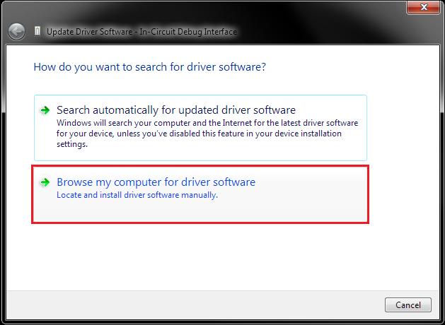 In the pop-up that appears next, select Browse my computer for driver software to point