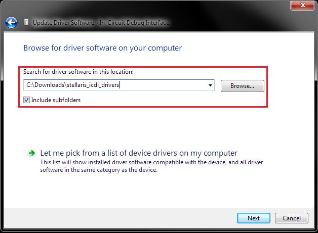 5. Click on Browse button, and browse to the location where the drivers are located on your computer.