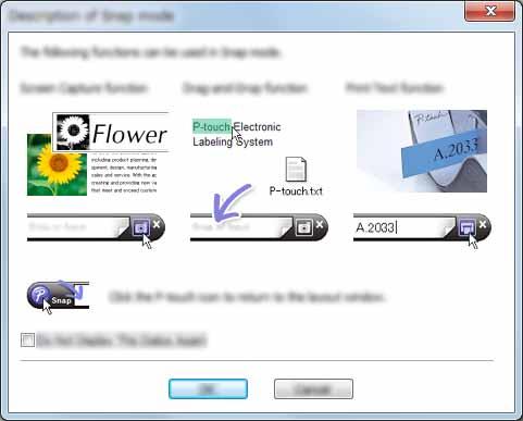 Používanie programu P-touch Editor Režim [Snap] V tomto režime môžete nasnímať časť alebo celú obrazovku počítača, vytlačiť ju ako obrázok a uložiť pre prípad potreby v budúcnosti.