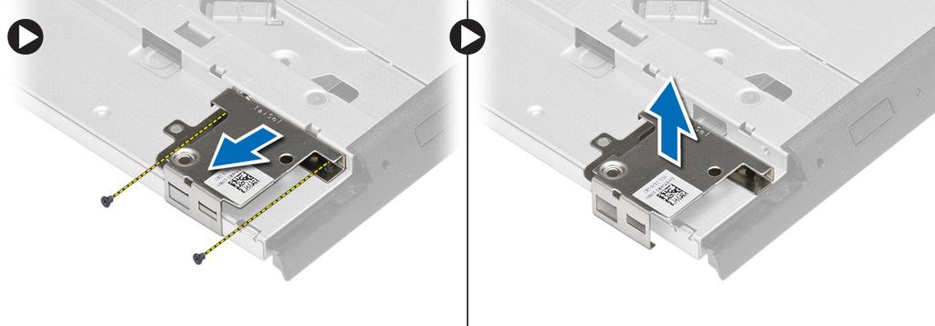 5. Remove the screws that secure the optical-drive latch bracket to the optical drive. Remove the latch bracket from the optical drive. Installing the Optical Drive 1.