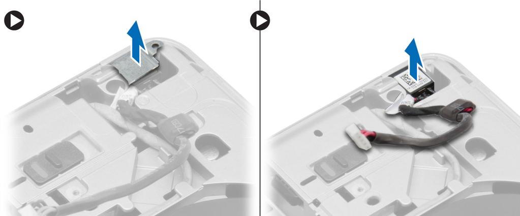Place the power-connector bracket on the power connector. 3. Tighten the screw to secure the power-connector bracket to the computer. 4. Route the cable through the routing channel. 5.