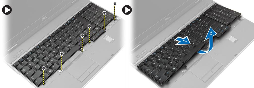 Remove the screws that secure the keyboard to the palmrest assembly, lift and flip the keyboard