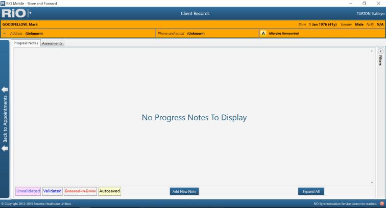 You can type a progress note for this offline patient and complete forms.